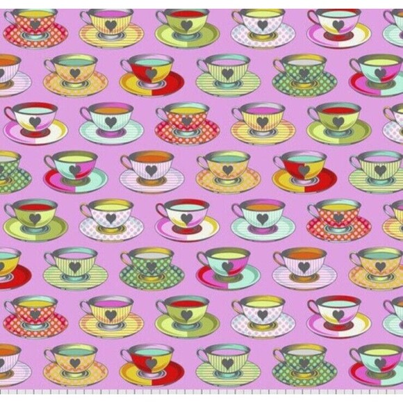 Tula Pink "Curiouser & Curiouser" Tea Time, Wonder, Pink 1  yard - Picture 1 of 1